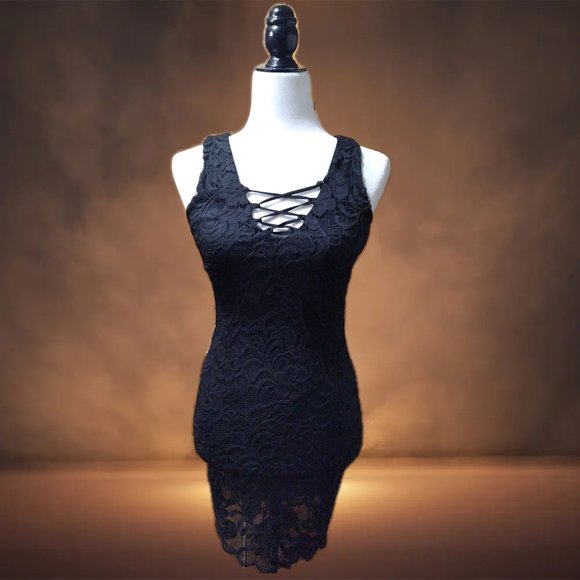 Women's Sexy Little Black Lace Slip Dress, New with Tags  - Picture 1 of 2